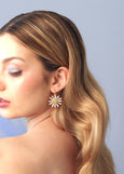 Daisy Drop Earrings, Bridal Flower Drop Earrings, Daisy Crystal Earrings, Bridal Yellow Crystal Earrings, Gift For Mother, Flower Earrings