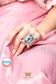 Aquamarine Cocktail Ring, Emerald Cocktail Crystal Ring, Statement Blue Light Blue Ring, Oversize Aquamarine Adjustable Ring, Crystal Ring