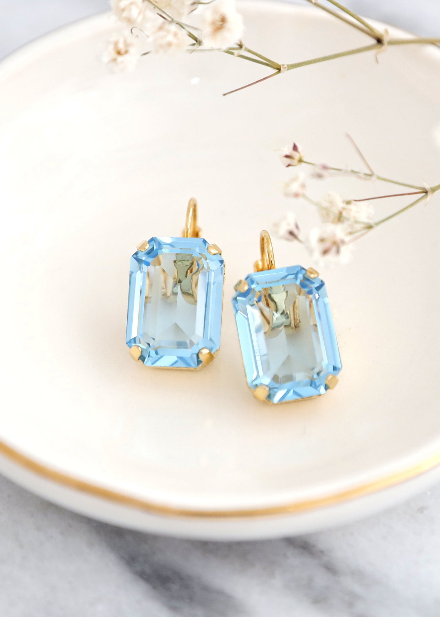 Aquamarine Drop Earrings, Bridal Aquamarine Austrian Crystal Earrings, Bridal Blue Crystal Earrings, Light Blue Lever Back Crystal Earrings