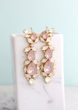 Pink Chandelier Earring, Dusty Pink Long Earrings, Bridal Pink Crystal Earrings, Long Crystal Bridal Pink Earrings, Pink Opal Earrings