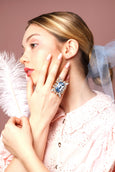 Aquamarine Cocktail Ring, Emerald Cocktail Crystal Ring, Statement Blue Light Blue Ring, Oversize Aquamarine Adjustable Ring, Crystal Ring