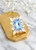 Aquamarine Cocktail Ring, Emerald Cocktail Crystal Ring, Statement Blue Light Blue Ring, Oversize Aquamarine Adjustable Ring, Crystal Ring