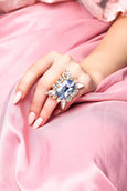Aquamarine Cocktail Ring, Emerald Cocktail Crystal Ring, Statement Blue Light Blue Ring, Oversize Aquamarine Adjustable Ring, Crystal Ring