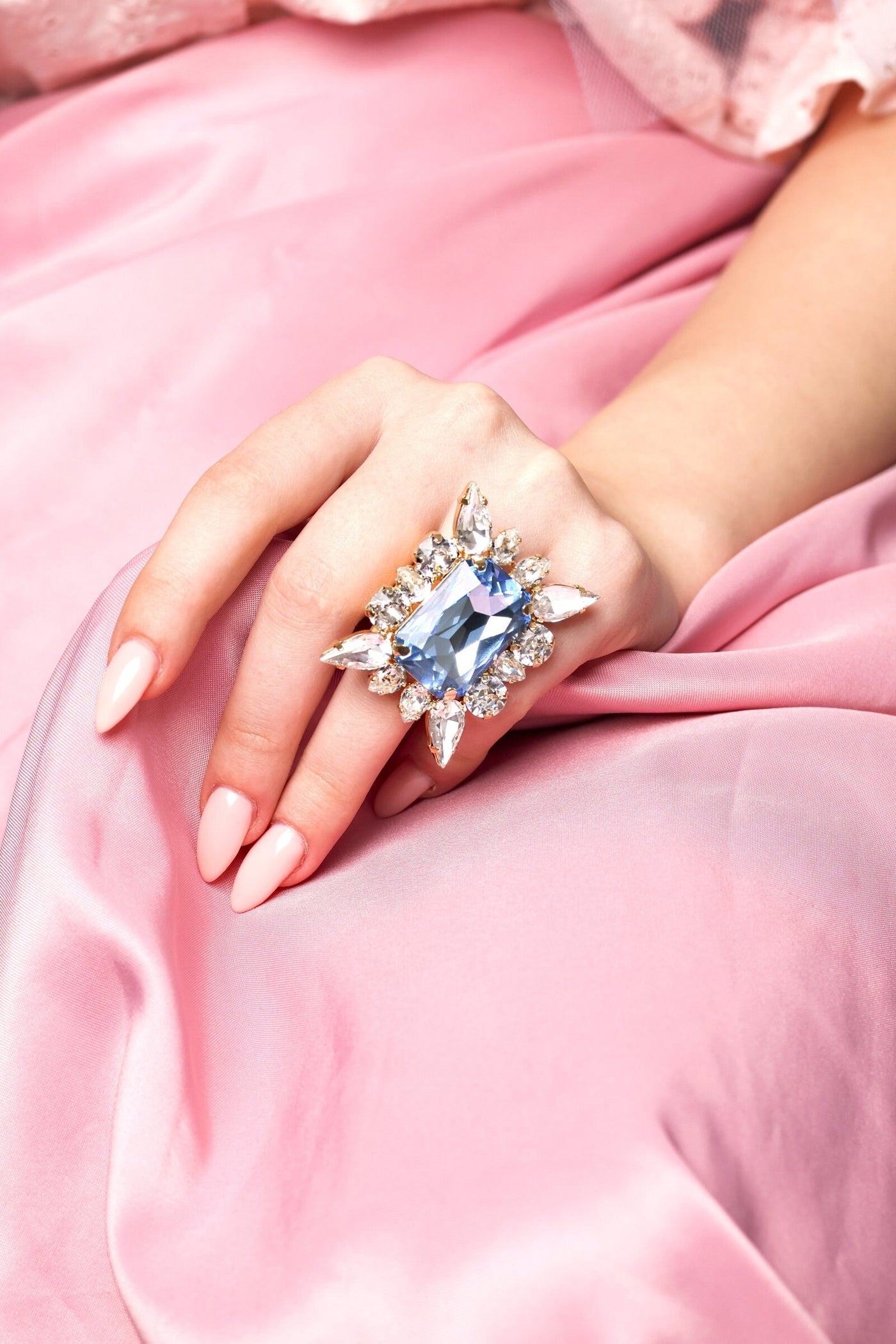 Aquamarine Cocktail Ring, Emerald Cocktail Crystal Ring, Statement Blue Light Blue Ring, Oversize Aquamarine Adjustable Ring, Crystal Ring