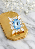 Aquamarine Cocktail Ring, Emerald Cocktail Crystal Ring, Statement Blue Light Blue Ring, Oversize Aquamarine Adjustable Ring, Crystal Ring