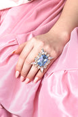 Aquamarine Cocktail Ring, Emerald Cocktail Crystal Ring, Statement Blue Light Blue Ring, Oversize Aquamarine Adjustable Ring, Crystal Ring