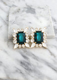 Emerald Statement Crystal Earrings, Emerald Green Crystal Earrings, Bridal Dark Green Oversize Earrings, Emerald Bridal Stud Big Earrings