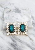 Emerald Statement Crystal Earrings, Emerald Green Crystal Earrings, Bridal Dark Green Oversize Earrings, Emerald Bridal Stud Big Earrings