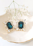 Emerald Statement Crystal Earrings, Emerald Green Crystal Earrings, Bridal Dark Green Oversize Earrings, Emerald Bridal Stud Big Earrings