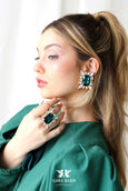 Emerald Statement Crystal Earrings, Emerald Green Crystal Earrings, Bridal Dark Green Oversize Earrings, Emerald Bridal Stud Big Earrings