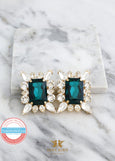 Emerald Statement Crystal Earrings, Emerald Green Crystal Earrings, Bridal Dark Green Oversize Earrings, Emerald Bridal Stud Big Earrings