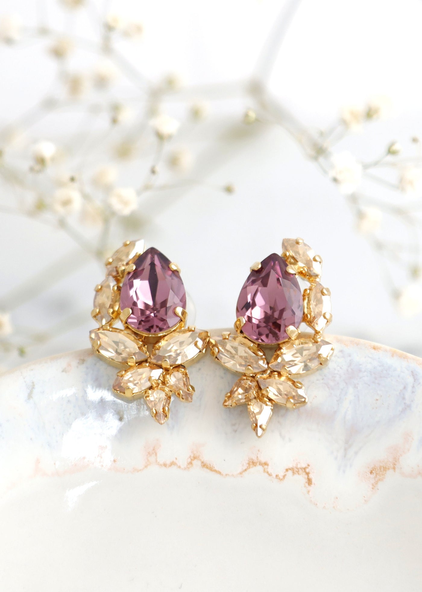 Purple Earrings, Purple Crystal Cluster Earrings, Bridal Purple Earrings, Bridesmaids Earrings, Iris Purple Crystal Earrings, Gift for her