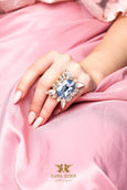 Aquamarine Cocktail Ring, Emerald Cocktail Crystal Ring, Statement Blue Light Blue Ring, Oversize Aquamarine Adjustable Ring, Crystal Ring