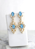 Aquamarine Chandelier Earrings, Bridal Long Aquamarine Crystal Earrings, Light Blue Chandelier Earrings, Bridal Statement Crystal Earrings
