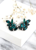 Emerald Cluster Earrings, Bridal Emerald Green Bridal Earrings, Emerald Climbing Earrings, Emerlad Crystal Cluster Stud Earrings