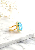 Blue Turquoise Ring, Blue Crystal Cocktail Ring, Blue Lagoon Statement Crystal Ring, Blue Adjustable Crystal Ring, Turquoise Oval Ring