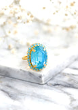 Blue Turquoise Ring, Blue Crystal Cocktail Ring, Blue Lagoon Statement Crystal Ring, Blue Adjustable Crystal Ring, Turquoise Oval Ring