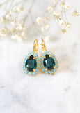 Emerlad Crystal Drop Earrings, Blue Green Crystal Bridal Lever Back Earrings, Bridesmaids Earrings, Green Emerlad Drop Crystal Earrings