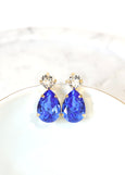 Blue Crystal Earrings, Royal Blue Earrings, Bridal Blue Stud Earrings, Bridal Blue Gold Earrings, Bridesmaids Earrings, Blue Earrings