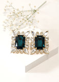 Emerald Statement Crystal Earrings, Emerald Green Crystal Earrings, Bridal Dark Green Oversize Earrings, Emerald Bridal Stud Big Earrings