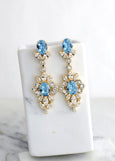 Aquamarine Chandelier Earrings, Bridal Long Aquamarine Crystal Earrings, Light Blue Chandelier Earrings, Bridal Statement Crystal Earrings