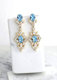 Aquamarine Chandelier Earrings, Bridal Long Aquamarine Crystal Earrings, Light Blue Chandelier Earrings, Bridal Statement Crystal Earrings