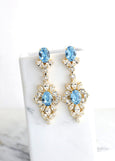 Aquamarine Chandelier Earrings, Bridal Long Aquamarine Crystal Earrings, Light Blue Chandelier Earrings, Bridal Statement Crystal Earrings