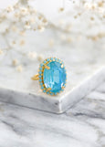 Blue Turquoise Ring, Blue Crystal Cocktail Ring, Blue Lagoon Statement Crystal Ring, Blue Adjustable Crystal Ring, Turquoise Oval Ring