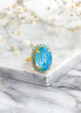 Blue Turquoise Ring, Blue Crystal Cocktail Ring, Blue Lagoon Statement Crystal Ring, Blue Adjustable Crystal Ring, Turquoise Oval Ring