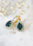 Emerlad Crystal Drop Earrings, Blue Green Crystal Bridal Lever Back Earrings, Bridesmaids Earrings, Green Emerlad Drop Crystal Earrings