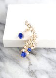 Sapphire Blue Climber Earrings, Royal Blue Ear cuff earrings, Bridal Blue Climber Crystal Earrings, Sapphire Ear Climber Earrings.