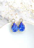 Blue Crystal Earrings, Royal Blue Earrings, Bridal Blue Stud Earrings, Bridal Blue Gold Earrings, Bridesmaids Earrings, Blue Earrings