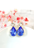 Blue Crystal Earrings, Royal Blue Earrings, Bridal Blue Stud Earrings, Bridal Blue Gold Earrings, Bridesmaids Earrings, Blue Earrings