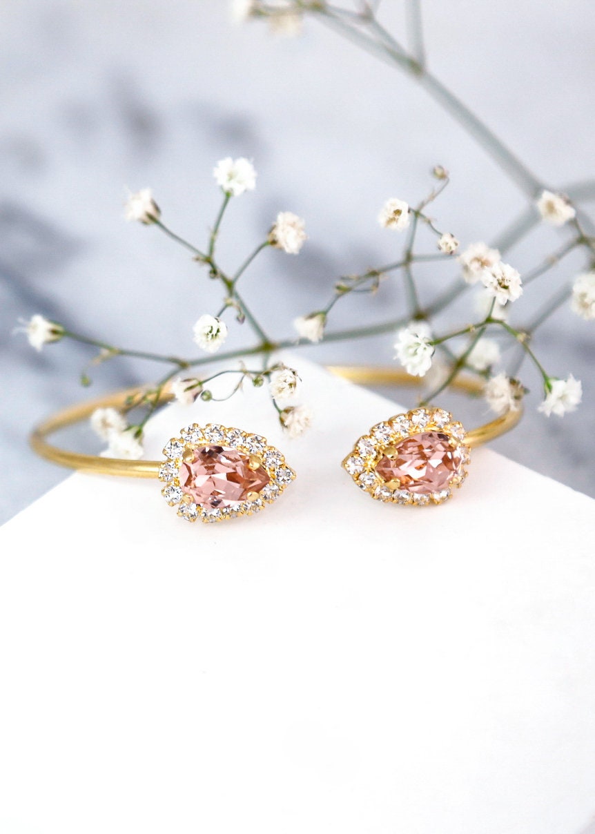 Blush Bracelet, Bridal Blush Pink Cuff Bracelet, Blush Crystal Silver Bracelet, Bridesmaids Bracelet, Bridal Morganite Cuff Bracelets