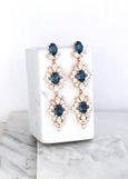 Blue Navy Long Crystals Earrings, Blue Navy Bridal Chandelier Earrings, Navy Blue Statement Bridal Earrings, Sapphire Blue Long Earrings