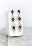 Blue Navy Long Crystals Earrings, Blue Navy Bridal Chandelier Earrings, Navy Blue Statement Bridal Earrings, Sapphire Blue Long Earrings