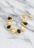 Black Gold Crystal Swarvoski Bracelet, Black Champagne Bridal Bracelet, Black Crystal Pear Shape Bracelet, Black Wedding, Gift For Her