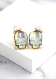 Skull Earrings, Sugar Skull Earrings, Icy Blue Skull Studs, Gothic Bride Jewelry, Rock N Roll Bride Earrings, Halloween Jewelry