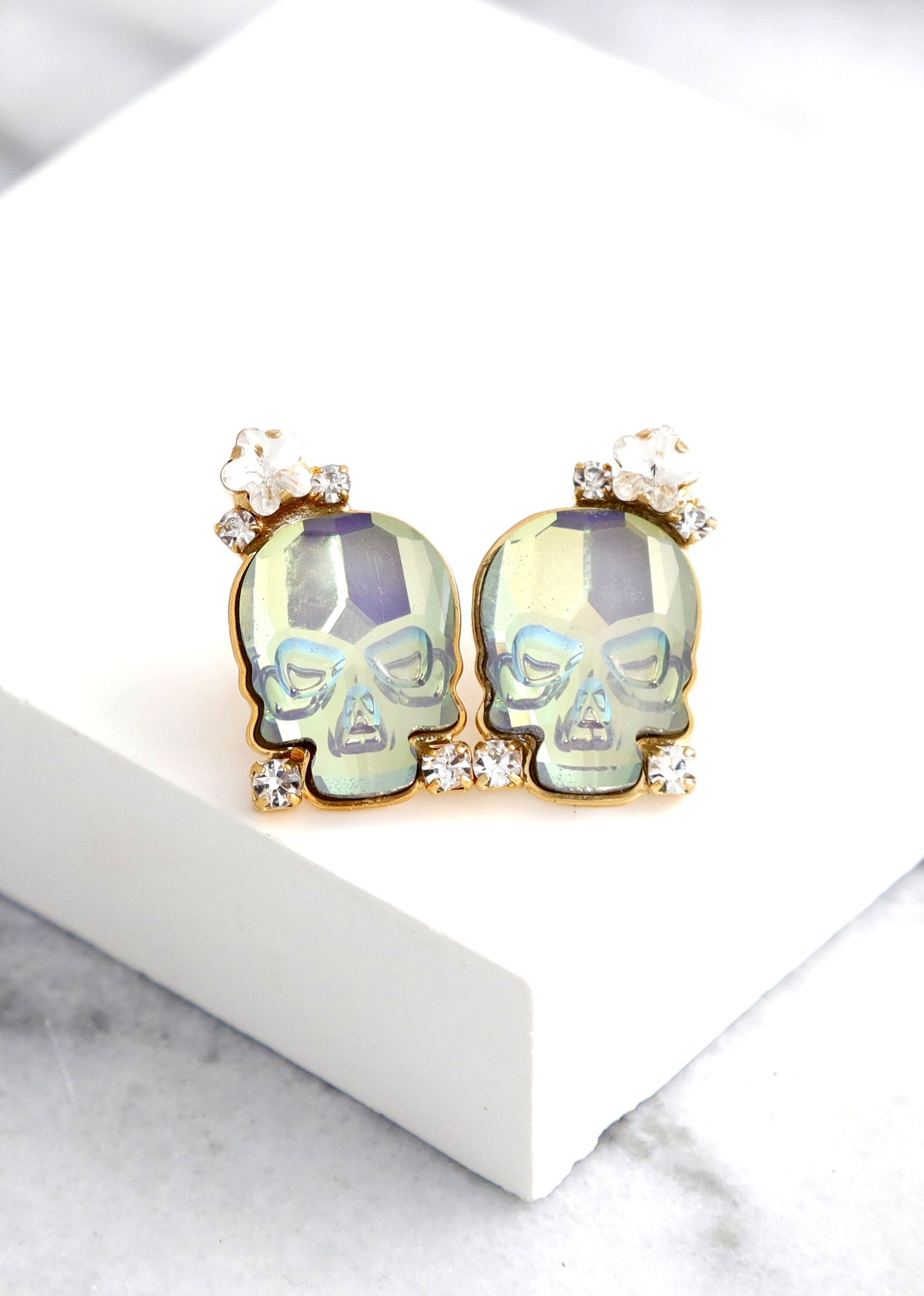 Skull Earrings, Sugar Skull Earrings, Icy Blue Skull Studs, Gothic Bride Jewelry, Rock N Roll Bride Earrings, Halloween Jewelry