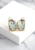 Skull Earrings, Sugar Skull Earrings, Icy Blue Skull Studs, Gothic Bride Jewelry, Rock N Roll Bride Earrings, Halloween Jewelry