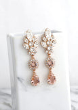 Blush Pink BRIDAL LONG EARRINGS, Bridal Blush Rose Chandeliers, Morganite Crystal Long Chandelier Earrings, Bridal Dusty Rose Earrings