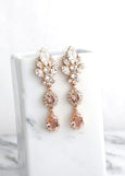 Blush Pink BRIDAL LONG EARRINGS, Bridal Blush Rose Chandeliers, Morganite Crystal Long Chandelier Earrings, Bridal Dusty Rose Earrings