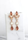 Bridal Blush Chandeliers, Blush Crystal Drop Chandelier, Blush Rose Earrings, Bridal Rose Gold Earrings, Bridal Long Crystal Earrings