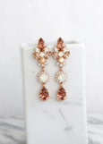 Bridal Blush Chandeliers, Blush Crystal Drop Chandelier, Blush Rose Earrings, Bridal Rose Gold Earrings, Bridal Long Crystal Earrings