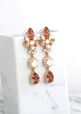 Bridal Blush Chandeliers, Blush Crystal Drop Chandelier, Blush Rose Earrings, Bridal Rose Gold Earrings, Bridal Long Crystal Earrings