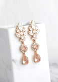 Blush Pink BRIDAL LONG EARRINGS, Bridal Blush Rose Chandeliers, Morganite Crystal Long Chandelier Earrings, Bridal Dusty Rose Earrings