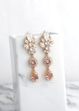 Blush Pink BRIDAL LONG EARRINGS, Bridal Blush Rose Chandeliers, Morganite Crystal Long Chandelier Earrings, Bridal Dusty Rose Earrings