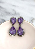 Purple Chandelier Earrings, Bridal Purple Crystal Drop Earrings, Purple Black Chandeliers Earrings, Dark Purple Violet Crystal Earrings