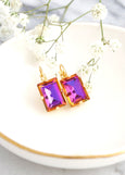 Orange Pink Crystal Drop Earrings, Orange Purple Drop Earrings, Orange Earrings, Gift For Her, Orange Pink Bridesmaids Crystal Earrings