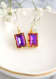 Orange Pink Crystal Drop Earrings, Orange Purple Drop Earrings, Orange Earrings, Gift For Her, Orange Pink Bridesmaids Crystal Earrings
